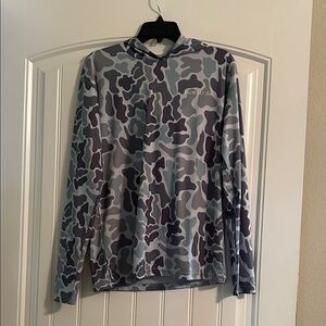 Men's Gray Camo Hooded Long-Sleeve Shirt